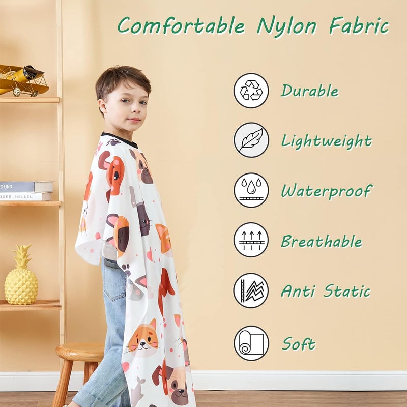 Iusmnur Barber Cape for Kids, Professional Hair Salon Cape with Adjustable Neck Strap, Shampoo Hair Cutting Cape for Salon and Home - 51 x 36 inches (Cartoon Dog & Cat Pattern) - Image 2